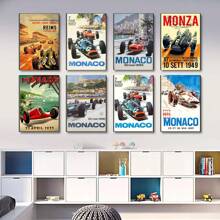 1pc Wall Arts Posters Vintage Car Races Monaco Prix F1 Racing Poster Canvas Painting Grand Prix Edition Racing Wall Art Pictures Home Decor Frameless - Multicolor - View 2