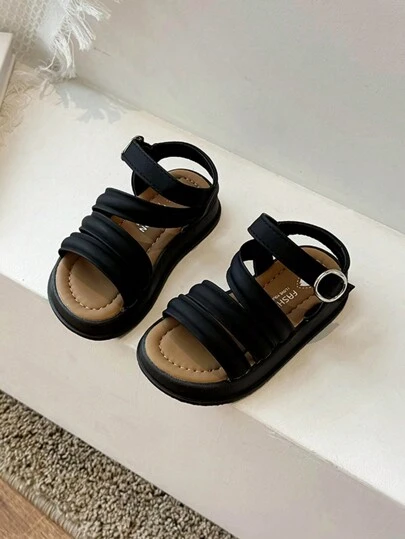 1 Pair New Fashionable Minimalist Versatile Roman Style Children Flat Sandals, Comfortable , Suitable For Outdoor Play In Spring & Summer
