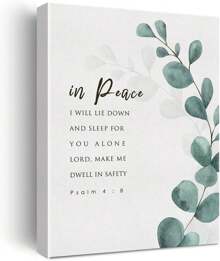 1pc Bible Verse Canvas Print Decor In Peace I Will Lay Me Down To Sleep Psalms Picture Print Craft Canvas Decor Framed Ready To Hang.