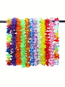 50pcs Hawaiian Flower Leis, Hawaiian Flower Necklaces, Tropical Hawaiian Floral Theme Party Favors, Hibiscus Flowers, Suitable For Summer Pool Parties And Hawaiian Themed Parties, Summer Decorations, Party Decorations And Supplies, Holiday Wedding Beach Birthday Decorations, Hawaiian Flower Leis Party Supplies (Random Colors) - Multicolor - View 10