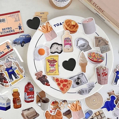 1 Pack Of Retro Cartoon Stickers, Suitable For Scrapbooks And DIY Decorations, Multifunctional Adhesive Material, Suitable For Luggage, Phone Cases, Etc. Back To School [Package Random]