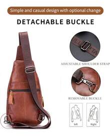 Genuine Leather Sling Bag With USB Charging Port Multi-Pocket Chest Bag For Men Hiking Travel Daypack XB-129 - Brown - View 3
