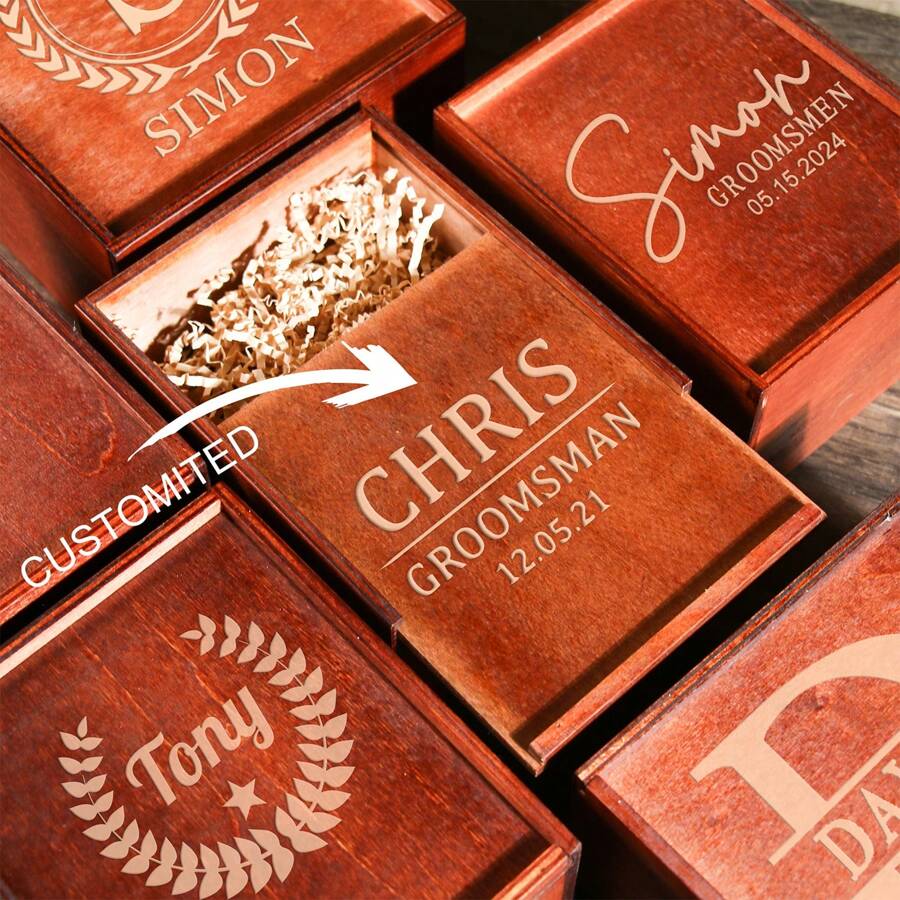 Groomsmen Gifts Box, Empty Personalized Groomsmen Gift Box, Wooden Gift Box, Groomsmen Box, Groomsman Box, Groomsmen Proposal Box - Brown - View 1