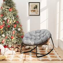 Outdoor Rocking Chair, Indoor & Outdoor Comfy Oversized Papasan Chair With Padded Cushion, Oversized Metal Frame Egg Chair For Living Room, Patio, Front Porch, Backyard - Beige - View 7