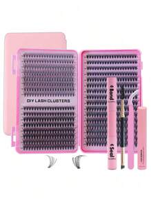 640/590/800 pièces Kit d'extensions de cils, colle double tête et scellant, pinces confortables, set de cils D Curl 8-16mm - sans parfum, kit de cils pour fêtes et maquillage de Noël