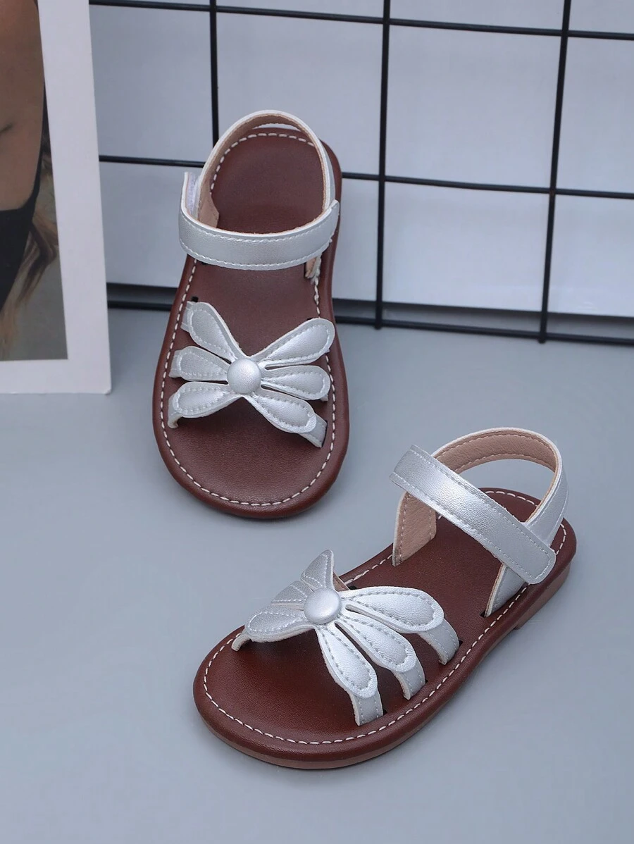 Fashionable Flat Open Toe Sandals - Comfortable, Soft, Super Fiber PU Hook And Loop, Suitable For Outdoor Activities - Silver - View 1