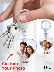 1/2 Pcs Custom Double Side Photo Heart-Shaped Keychain, Personalized Keychains With Picture, Customized Stainless Steel Key Chains, Customizable Keychains Gifts Birthday Graduation