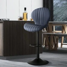Nalupatio Bar Stools Set Of 2 |Breakfast Bar Stools •Backrest Kitchen Barstools •Bar Chair Fabrics •Modern Adjustable Swivel Gas Lift - Dark Grey - View 7