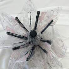 1 pieza Paraguas transparente con estampado de 4 conejos, paraguas de lluvia plegable 3 veces, paraguas transparente estilo japonés, adecuado para fotografía al aire libre y fotografía callejera, regalo de cumpleaños