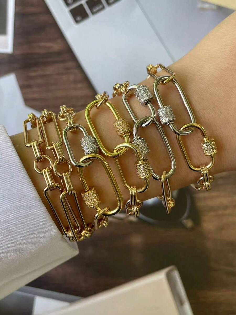 STYLEVER 1 PC Gold Carabiner Lock Clasp Chain,Gold Collision Silver Mountain Chain,Charm Chain,Stainless Steel Chain For Both Women And Girls