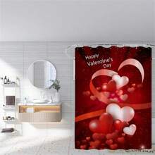 Cortina de ducha para el Día de San Valentín, con estampado de corazones, gruesa, resistente al moho y al agua, para decoración de baño - Rojo - Ver 5