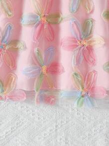 年轻女孩网眼花卉刺绣露背宽松休闲连衣裙，适合休闲、度假、户外、日常穿着、派对、宴会、春夏季（前项链珍珠装饰随机 9-11 件，因手工制作） - 粉色 - 查看 5