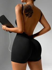 Combinaison sans couture et sexy avec dos nu pour femmes - Combi-short ajusté de base en tissu stretch 4 voies, polyvalente pour le yoga, la salle de sport et le quotidien jusqu'à la tenue de soirée. Mode 2023