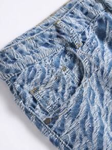 Modne i modne męskie szorty dżinsowe z żakardowym wykończeniem, lato - Jasny jeans - Zobacz 6