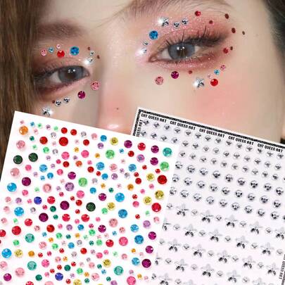 2pcs Multicolor Sparkling Starry Sky 3D Rhinestone Decor, Suitable For Eye Corner/Nail/Face Decoration, Fit For Music Festival, Carnival, Valentine's Day, Y2K Party, Daily Decoration, Makeup Party, Ball, Can Be Used For Hair, Eyes, Face, Body