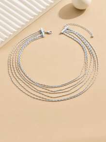 1pc Fashion Multi-Layer Beaded Chain Necklace, Simple Practical Multifunctional