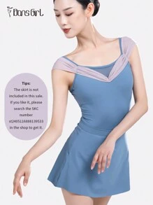 DonsGirl 1pc Women's Off-Shoulder Mesh Ruched Front Ballet Leotard, Sweet & Slim Fit Princess Style Jumpsuit - Blue - View 7