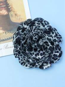 15cm Exaggerated Vintage Leopard Print Luxurious Fabric Multi-Layered Rose Camellia Flower Brooch For Women, High-End