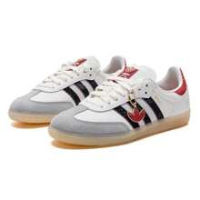 Adidas 阿迪达斯 Samba OG 男女通用运动鞋，皮革鞋面搭配绒面革饰边，舒适轻便的低帮系带休闲鞋，适合日常穿着和户外活动。 - 白/黑色/栗紅 - 查看 9