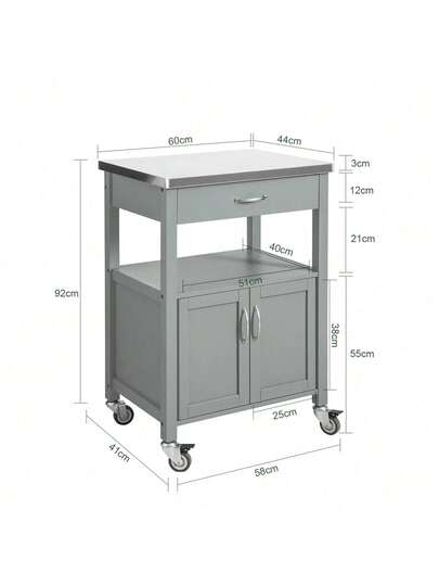 SoBuy FKW22 SCH, Kitchen Trolley Cart Storage Serving Cabinet Stainless Steel Worktop view 5