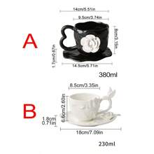 1 件优雅欧式手工 3D 白色和黑色玫瑰陶瓷咖啡杯碟套装 - 彩色 - 查看 9