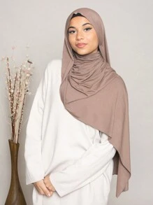 1 chiếc khăn trùm đầu bằng vải jersey dành cho nữ, màu trơn, đính đá lấp lánh, khăn trùm đầu hijab bằng vải jersey, khăn trùm đầu cầu nguyện cho người Hồi giáo, phù hợp cho mọi mùa. - Nhiều màu - Xem 4