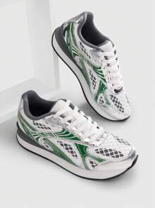 Women Fashion Sneakers Walking Comfortable Breathable Stylish Lightweight Retro Classisc Casual Lace Up Sportstyle Sneaker - Green - View 2