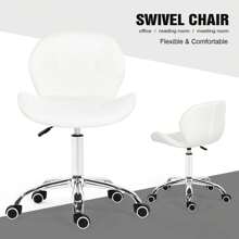 Modern Labm Wool Swivel Office Chair, Height Adjustable Padded Armless Desk Chair With Wheels For Home Office - White - View 2