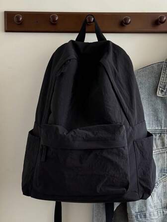 Large Capacity Solid Color Backpack, Back To School, School Essential Stuff For Women, Girls & Students, Perfectly Matching With Backpack Accessories