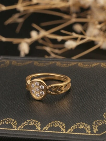 1 件 18K 镀金不锈钢双箭头 7 水晶戒指，适合女性日常佩戴、婚礼、送给母亲、妻子的礼物