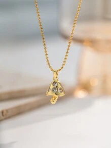 1pc Stainless Steel Gold Mushroom Necklace, Fashionable French Hip-Hop Style Casual Minimalist Versatile, Suitable For Daily Wear, Street, Valentine's Day, Party, Holiday - Mushroom - View 6