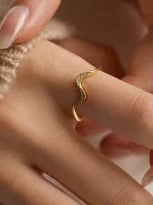 BALMORA 1pc Sterling S925 Silver Vintage Simple Elegant Geometry Wavy Zirconia Finger Ring For Women Party Daily Wearing Friendship Jewelry Gift