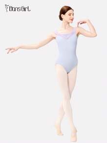 DonsGirl 1pc Women's Off Shoulder Ruched Mesh Front Ballet Leotard, Princess Style, Sweet & Bodycon - Baby Blue - View 10
