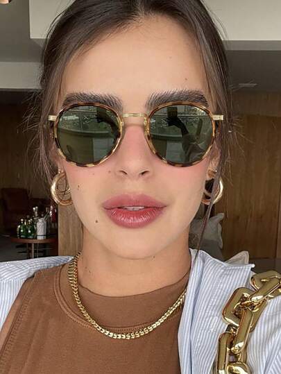 1 pieza Gafas de moda con montura redonda de metal estilo bohemio para mujer, para vacaciones, regalos, uso diario en verano, playa, al aire viajes