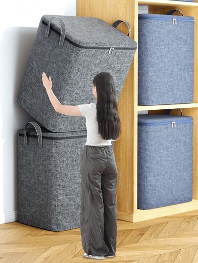 1 pieza Caja de almacenamiento de ropa gris, bolsa de almacenamiento de mantas, bolsa de almacenamiento de subpaquetes de ropa, bolsa de almacenamiento, bolsa de almacenamiento de juguetes, bolsa de almacenamiento de armario, bolsa móvil, adecuada para organizar la ropa en el armario, almacenar ropa y mantas en desuso, a prueba de agua y polvo, gran capacidad, doble cremallera, asa gruesa, utilizar la bolsa de almacenamiento de espacio en desuso, adecuada para dormitorio, hogar, bolsa de embalaje de mudanza