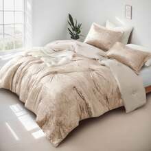 Full/Queen Cozy Velvet Comforter Sets, Luxe 3-Piece All Season Down Alternative Bedding Set, Pink Blush Damask Comforter Bed Set With Pillow Shams