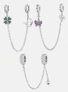 1 pieza Elegante corazón Trébol de cuatro hojas  de cadena de seguridad para mujeres Apto para pulseras Brazaletes Joyería DIY Regalos para citas Fina joyería para damas - Plateado - Ver 1