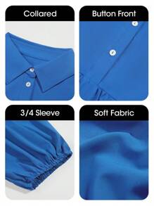 2026 Popular Fall Maxi Shirt Dress V Neck Vestidos Elegantes De Mujer Button Down 3/4 Sleeve Tiered Collared Flowy Design - 藍色 - 查看 5