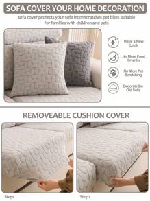 1 件现代提花摇粒绒沙发套，可机洗弹力一体式沙发套，宠物友好型防水沙发保护套，带松紧带，适合扶手椅和组合沙发 - 涤纶和氨纶混纺 - 葉畔-淺灰色 - 查看 7