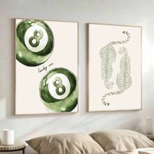 1/2pcs Unframed Green Cheetah Lucky 8 Pool Ball Y2K Preppy Art Poster Aesthetic Coquette Girly Room Decor Funky Painting Canvas Print Minimalist Wall Picture For Dorm,College Apartment,Living Room,Bedroom,Modern Home Decoration