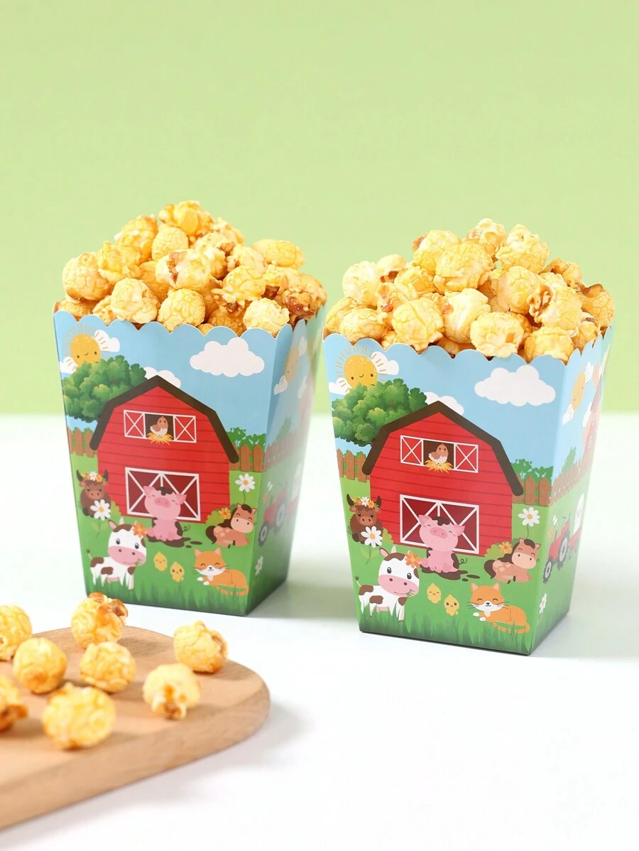 10 件红色农场动物风格食品盒、炸薯条盒、爆米花杯、爆米花桶零食盒容器，适用于生日派对装饰和家庭电影之夜，红色农场动物主题婴儿淋浴派对装饰一次性餐具装饰，厨房食品托盘蛋糕托盘，适用于面包店面包盒、汉堡餐厅
