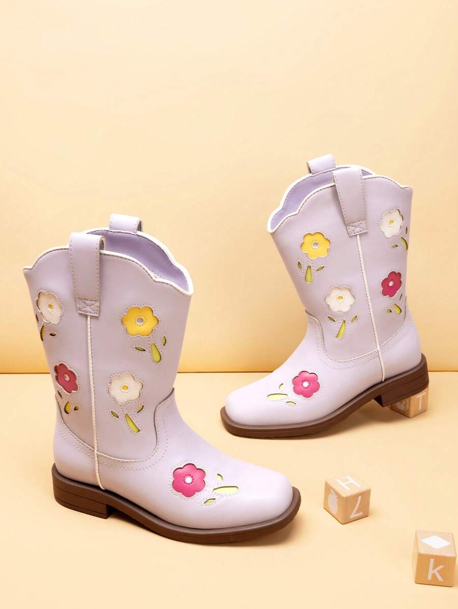 Girls Cowgirl Boots Kids Mid Calf Western Boots Riding Shoes For Toddler/Little Kid/Big Kid - 紫色 - 查看 1