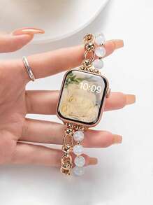 1 件时尚创意金属心形和仿珍珠串饰手链装饰腕带适用于 Ultra 3 2 1 系列 SE S10-S1 38 毫米 40 毫米 41 毫米 42 毫米 44 毫米 45 毫米 46 毫米 49 毫米智能手表配件 - 彩色 - 查看 8