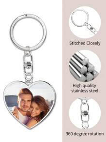 1/2 Pcs Custom Double Side Photo Heart-Shaped Keychain, Personalized Keychains With Picture, Customized Stainless Steel Key Chains, Customizable Keychains Gifts Birthday Graduation