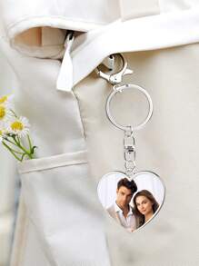 1/2 Pcs Custom Double Side Photo Heart-Shaped Keychain, Personalized Keychains With Picture, Customized Stainless Steel Key Chains, Customizable Keychains Gifts Birthday Graduation