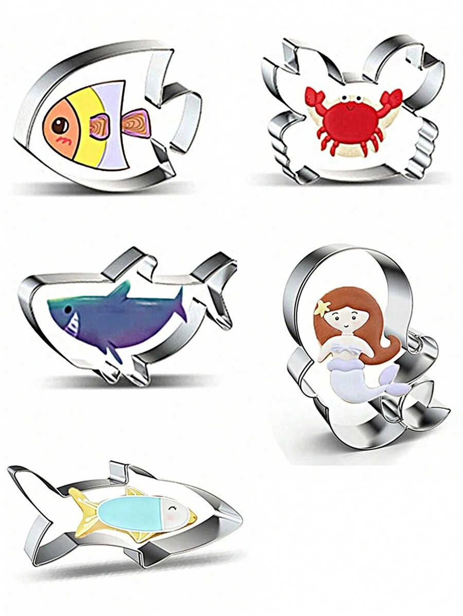 1 pieza Molde para galletas/pasteles con forma de tiburón, sirena y cangrejo de acero inoxidable, Manualidades de repostería DIY