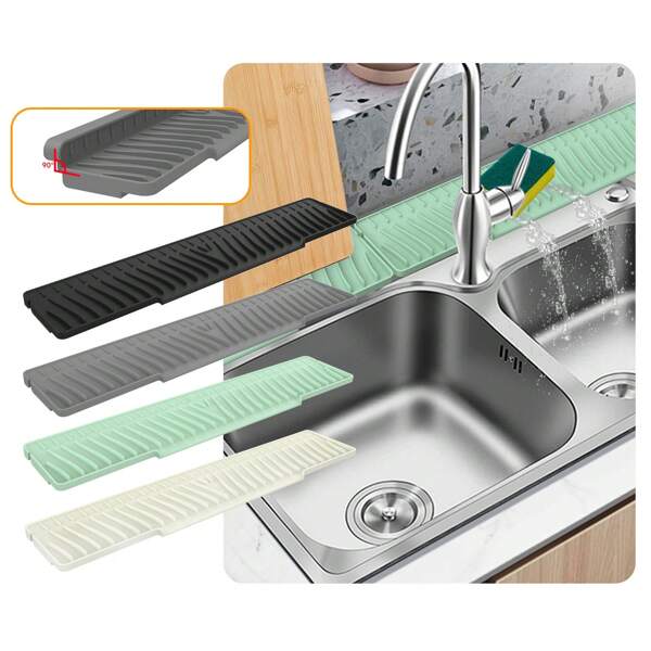 1pc, Of Anti Slip Silicone Drainage Pad With Large Sloping Holes - Effectively Splash Proof, Faucet Water Collector And Dish Drying Protector - , Easy To Clean, Space Saving Kitchen And Bathroom Countertop Drainage Pad Suitable For Cluttered Sink Areas
