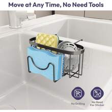 1pc Sponge Holder For Kitchen Sink - Movable Kitchen Sink Caddy With M Shape Hook, Stainless Steel Hanging Sponge Caddy For Dish Sponge, Brush, Sink Stopper Organizer In Double Bowl Sink, Black - Multicolor - View 4