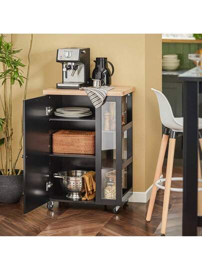 SoBuy FKW75 SCH, Kitchen Storage Trolley Serving Cabinet Tier Side Shelves, Zwart view 3