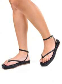 Women's Platform Sandals With Straps, Comfortable And Stylish Flip Flops - Black - View 1